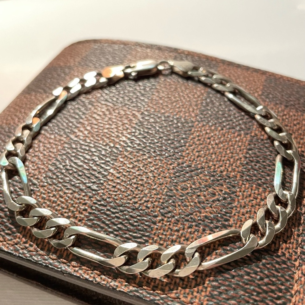 Mens Heavy Figaro Link Bracelet 925 Sterling Silver Italy